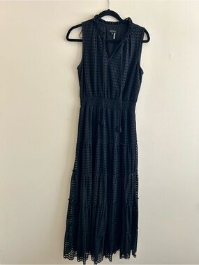 STATE Black Crochet-Tiered Maxi Dress with Tassel Tie